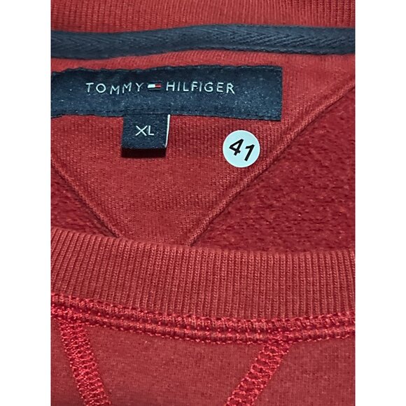 Vintage 90s Tommy Hilfiger Red Crewneck Sweatshirt "H" Logo Size XL - Picture 4 of 7